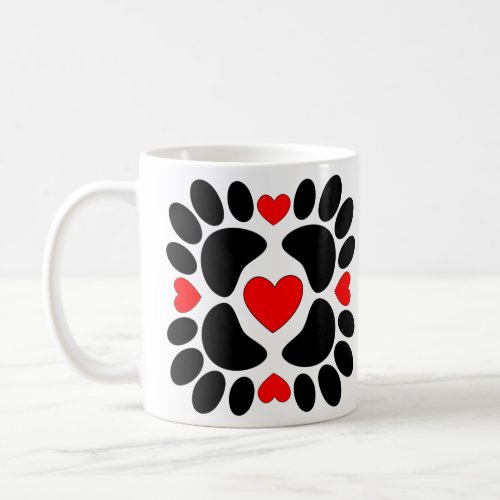 Dog Paw Prints And Red Hearts Pattern  Coffee Mug