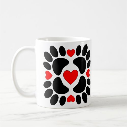 Dog Paw Prints And Red Hearts Pattern  Coffee Mug