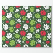 Dog Paw Prints and Snowflakes Red Green Christmas Wrapping Paper (Flat)