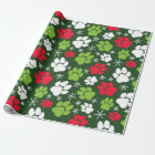 Dog Paw Prints and Snowflakes Red Green Christmas