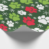 Dog Paw Prints and Snowflakes Red Green Christmas Wrapping Paper (Corner)