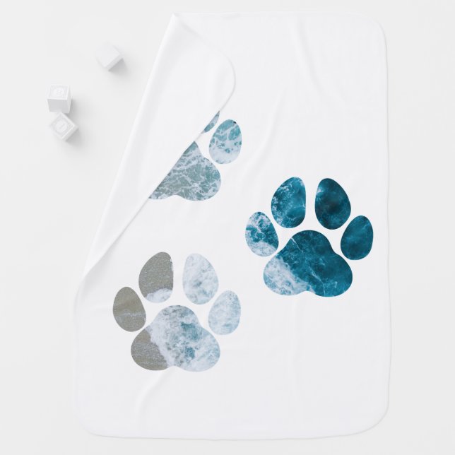 Dog Paw Prints - Beach Waves and Sand Baby Blanket (In Situ)
