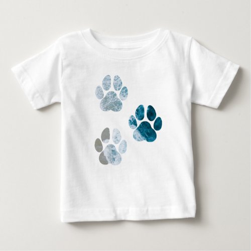 Dog Paw Prints _ Beach Waves and Sand Baby T_Shirt