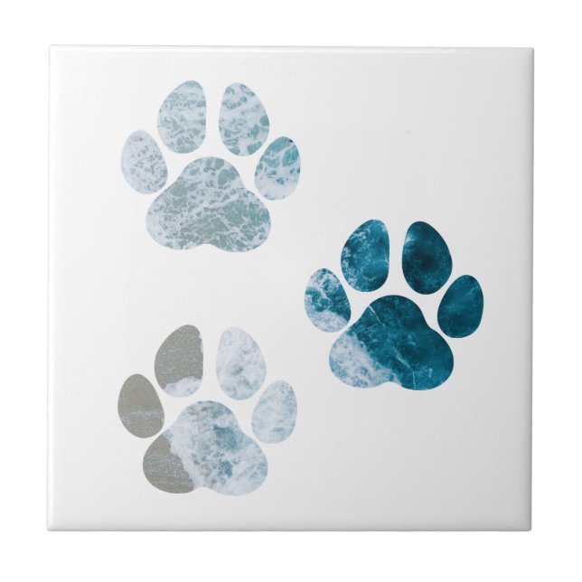 Dog Paw Prints - Beach Waves and Sand Beach Ceramic Tile (Front)