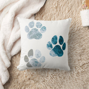 Dog Paw Prints - Beach Waves and Sand Beach Throw Pillow