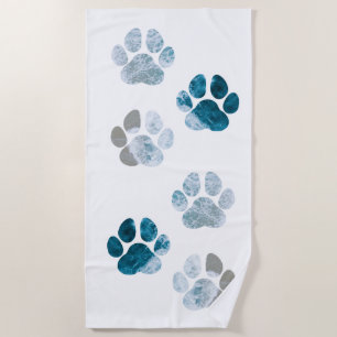 Dog Paw Prints - Beach Waves and Sand Beach Towel
