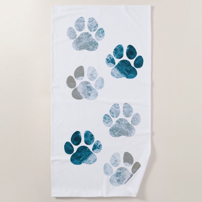 Dog Paw Prints - Beach Waves and Sand Beach Towel (Front)
