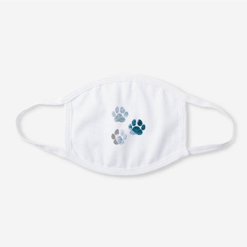 Dog Paw Prints _ Beach Waves and Sand Beach White Cotton Face Mask