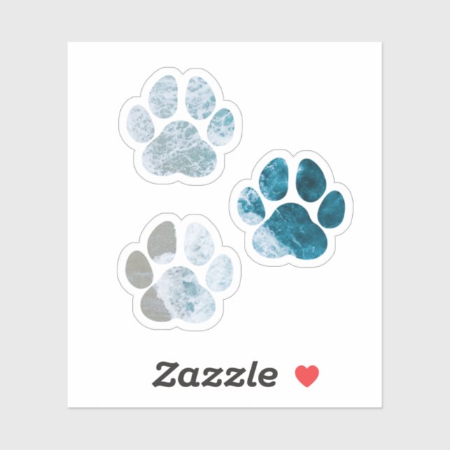 Dog Paw Prints - Beach Waves and Sand Sticker (Sheet)