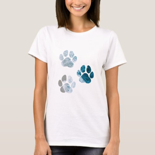 Dog Paw Prints _ Beach Waves and Sand T_Shirt