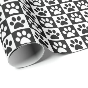 Dog Paw Prints black and white Wrapping Paper