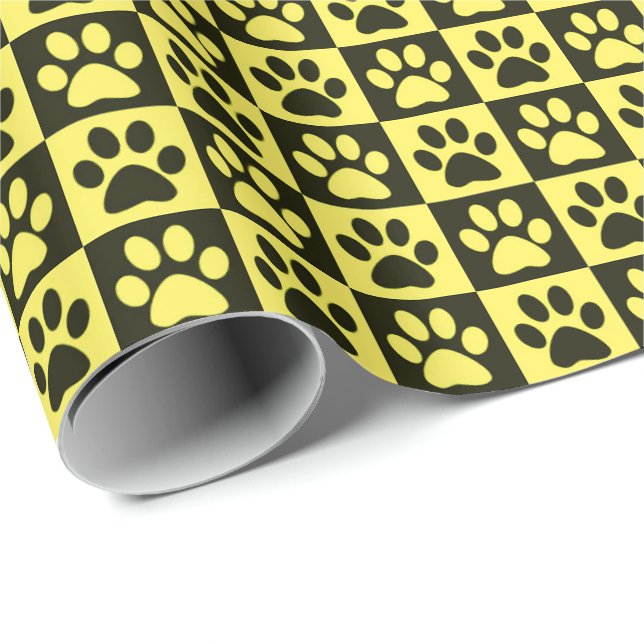 Dog Paw Prints black and yellow Wrapping Paper (Roll Corner)