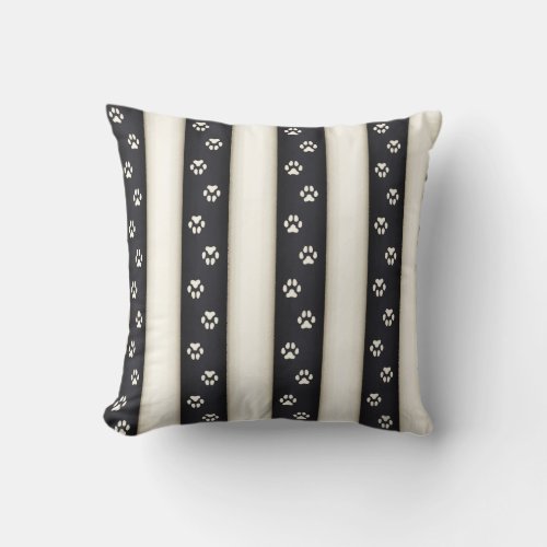 Dog Paw Prints Black  Antique White Pet Lovers Throw Pillow