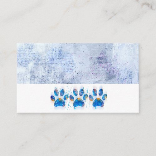 dog paw prints blue and white  watercolor design   business card