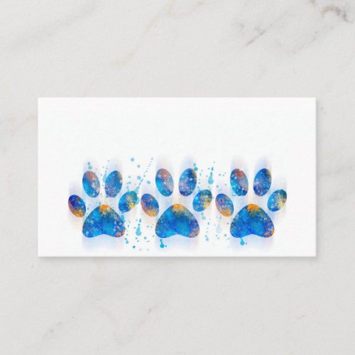 dog paw prints blue and white  watercolor design  business card