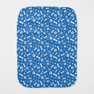 Dog Paw Prints, Bones and Hearts Blue Baby Burp Cloth