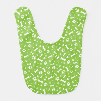 Dog Paw Prints, Bones and Hearts Green Baby Bib