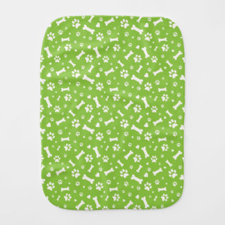 Dog Paw Prints, Bones and Hearts Green Baby Burp Cloth
