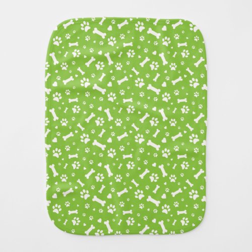 Dog Paw Prints, Bones and Hearts Green Baby Burp Cloth