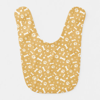 Dog Paw Prints, Bones and Hearts Light Brown Baby Bib