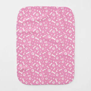 Dog Paw Prints, Bones and Hearts Pink Baby Burp Cloth