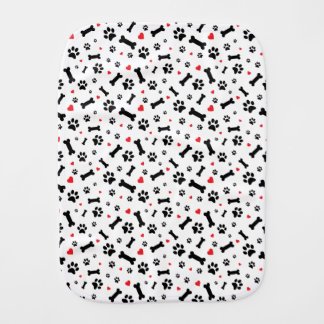 Dog Paw Prints, Bones and Hearts White  Baby Burp Cloth