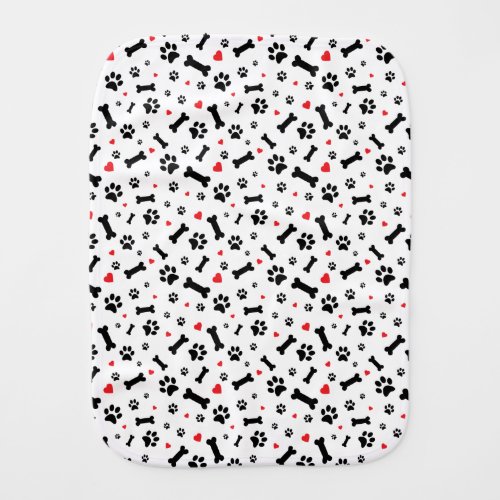 Dog Paw Prints, Bones and Hearts White  Baby Burp Cloth