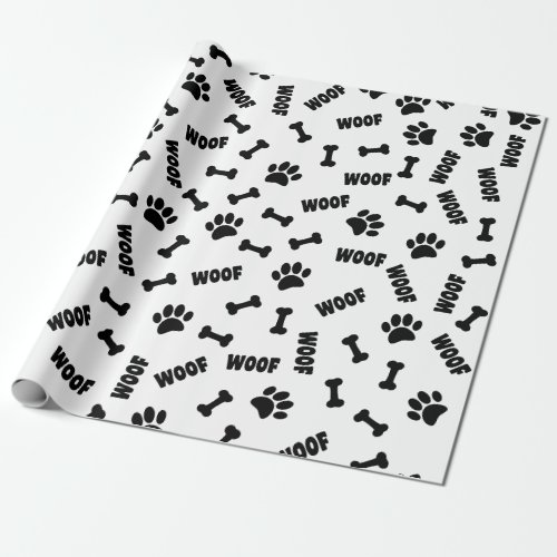 Dog Paw Prints Bones And Woofs Custom Wrapping Paper