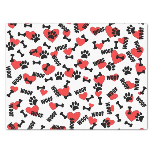 Dog Paw Prints Bones Heart And Woofs Pattern Tissue Paper