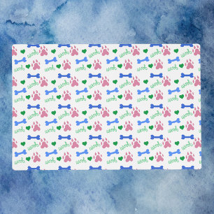 Dog Paw Prints Bones Hearts Woof Pattern Pink Blue Placemat