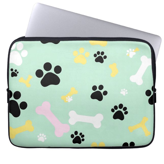 Dog Paw Prints Bones Pattern Laptop Sleeve (Front)