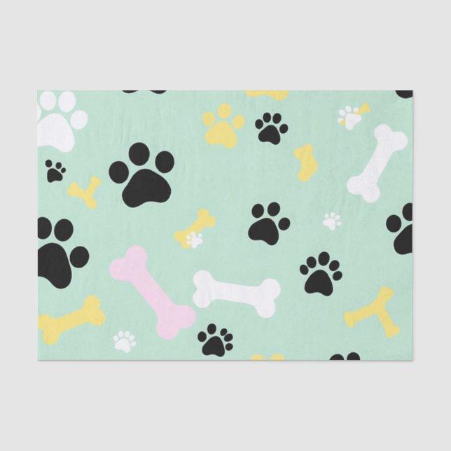 Dog Paw Prints Bones Pattern Tissue Paper (Front)