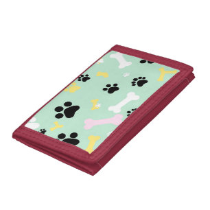 Dog Paw Prints Bones Pattern Tri-fold Wallet