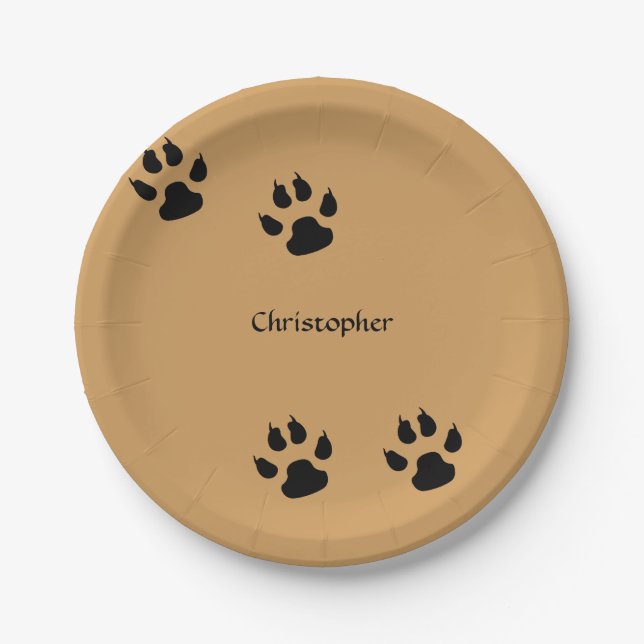 Dog Paw Prints (change background) Paper Plates (Front)