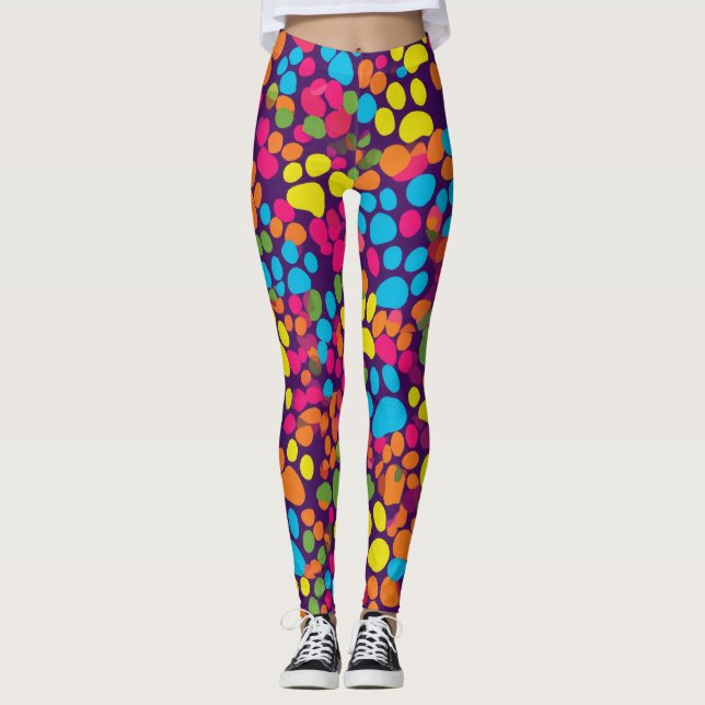 Dog paw prints colorful leggings  (Front)