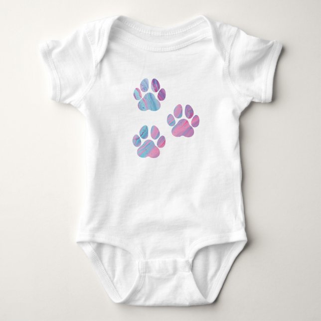 Dog Paw Prints - Colorful Paint Swirls Baby Bodysuit (Front)