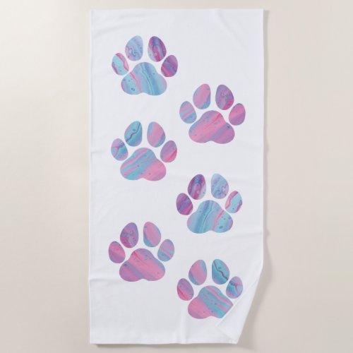 Dog Paw Prints _ Colorful Paint Swirls Beach Towel