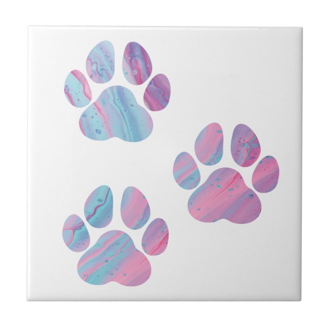 Dog Paw Prints - Colorful Paint Swirls Ceramic Tile (Front)
