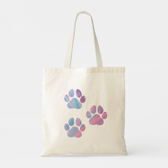Dog Paw Prints - Colorful Paint Swirls Tote Bag (Back)