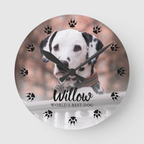 Dog Paw Prints Custom Photo Round Clock