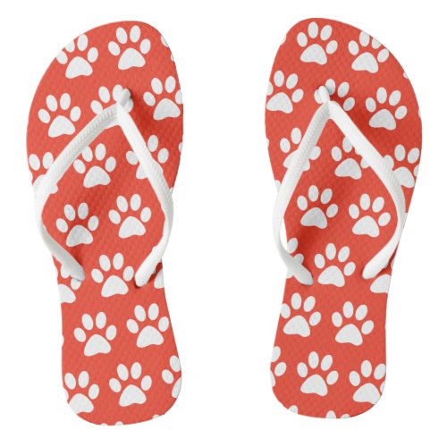 Dog Paw Prints Cute Fun Animal Pattern Red White Flip Flops