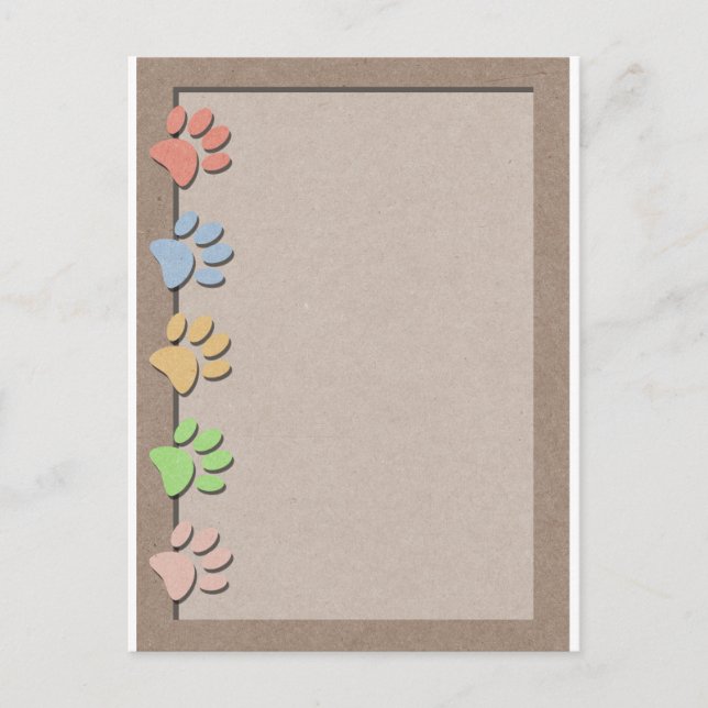 Dog Paw Prints Faux Kraft Paper Texture Holiday Postcard (Front)