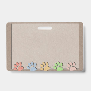 Dog Paw Prints Faux Kraft Paper Texture Magnet Badge