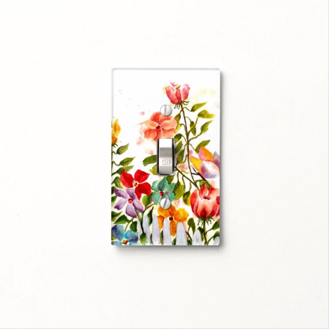DOG PAW PRINTS FLOWER GARDEN FENCE LIGHT SWITCH COVER (In Situ)