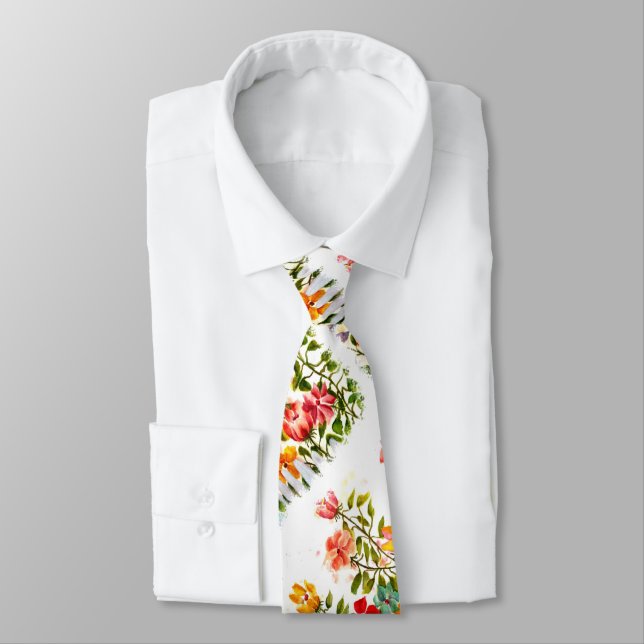 DOG PAW PRINTS FLOWER GARDEN FENCE NECK TIE (Tied)