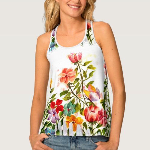 DOG PAW PRINTS FLOWER GARDEN FENCE TANK TOP