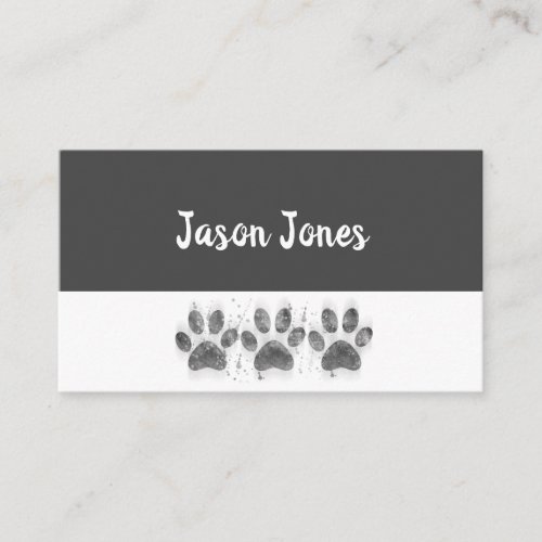 dog paw prints gray and white bold custom business card