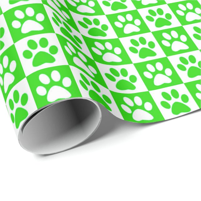 Dog Paw Prints green and white Wrapping Paper (Roll Corner)