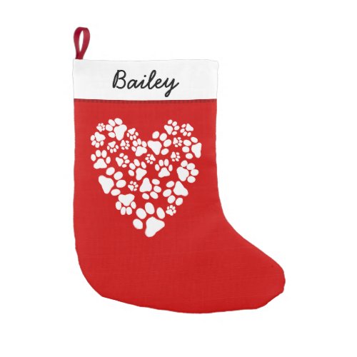 Dog Paw Prints Heart Cute Pet Lovers Small Christmas Stocking