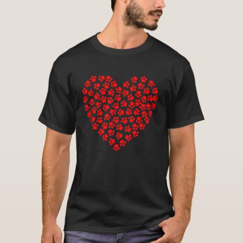 Dog Paw Prints Heart for Valentine Day and Dog Lov T_Shirt